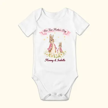 Discover Personalised Our First Mother’s Day Peter Rabbit Bunny Floral Baby Onesie with Names Mother’s Day Baby Shower Gift for Newborn Baby