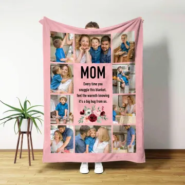Discover Personalised Family Photos Flower Heart Soft Throw Blanket with Nickname Home Decor Christmas Birthday Gift for Mom