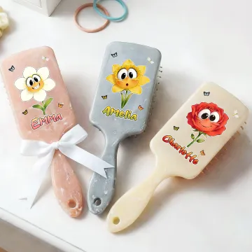 Discover Personalised Cartoon Birth Flower Anti-Static Massage Comb with Name and Ribbon Bow Anniversary Birthday Gift for Woman Friend