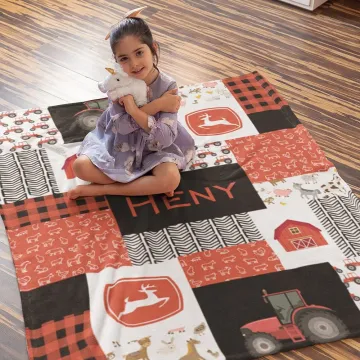 Discover Personalised Quilt Farm Style Tractor Farming Baby Name Nursery Theme Blanket