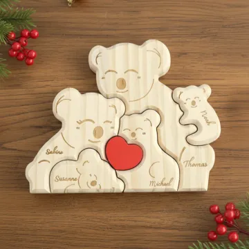 Discover Personalised Wooden Cute Red Heart Koala Family Puzzle with 2-5 Engraved Names Desk Decor Birthday Anniversary Gift for Family