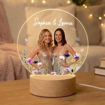 Discover Personalised Flower Butterflies Photo LED Acrylic Night Light Desk Decor Birthday Anniversary Gift for Besties Sisters