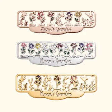 Discover Personalised Nana's Garden Birth Flower Metal Bookmark with Hollowed-out Name Birthday Mother’s Day Gift for Grandma Mother Book Lover