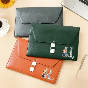 Discover Personalised Cartoon Character PU Leather File Folder Briefcase with Name and Initial Portable Business Supplies Birthday Gift for Staff Colleague