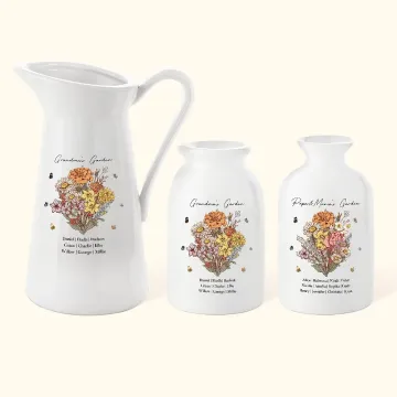 Discover Personalised Birth Flower Bouquet Ceramic Vase Home Decoration Mother's Day Birthday Gift for  Grandma Mom