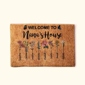 Discover Personalised Birth Flower Grandma's House Welcome Doormat Non-Slip Durable for Indoor Outdoor Housewarming Gift for Grandma Mom