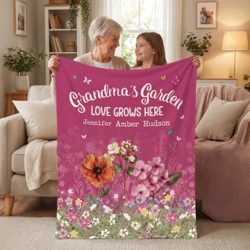 Discover Personalised 1-12 Birth Flowers Soft Throw Blanket with Names and Text Home Decor Mother's Day Birthday Gift for Grandma
