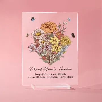 Discover Personalised Birth Flower Bouquet Garden Acrylic Plaque Home Decoration Mother's Day Birthday Gift for Mom Grandma