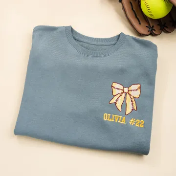 Discover Personalised Sports Ball Bow Multicolor T-shirt Sweatshirt Hoodie with Embroidered Text Birthday Anniversary Gift for Women Sports Enthusiasts