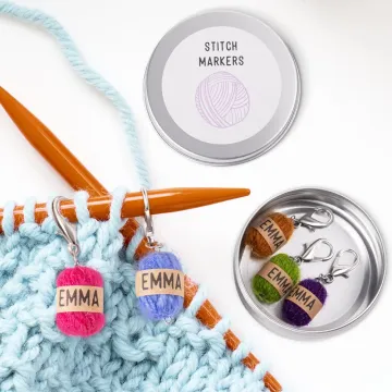 Discover Personalised 5 Pieces Handmade Stitch Markers Mini Yarn Ball Charm Set with Name Crocheting Supplies Gift for Knitting Lovers
