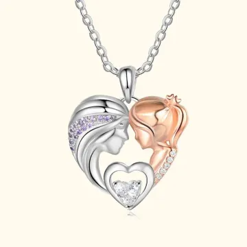 Discover Personalised Mother and Daughter Diamond Necklace with Heart Birthstone Birthday Mother's Day for Her