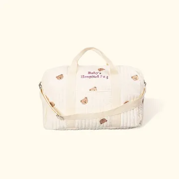 Discover Personalised Soft Embroidery Cute Rabbit Bear Large Capacity Multiple Compartments Cotton Baby Hospital Bag with Text Pregnancy Gift for Her
