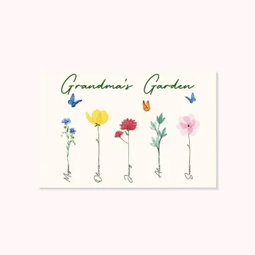 Discover Personalised 1-16 Family Watercolour Flowers Horizontal Frameless Canvas Painting with Name Mother's Day Birthday Gift for Family