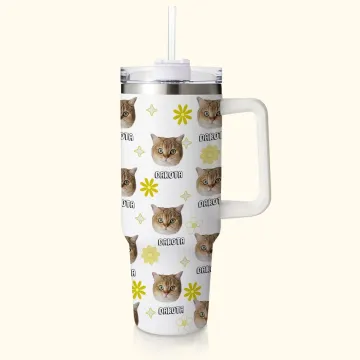 Discover Personalised Cute Pet Portrait 40oz Tumbler with Name and Straw Birthday Gift for Dog Cat Pet Lovers
