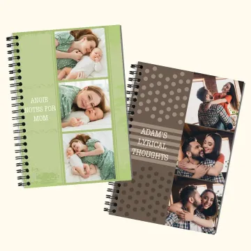 Discover Personalised 3 Photos A5 Spiral Notebook with Text 60 Sheets Mother's Day Father's Day Anniversary Gift for Family Couple