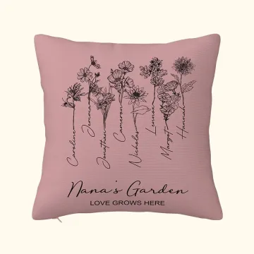 Discover Personalised Birth Flower Garden Love Grows Here Cushion Throw Pillow Cover Mother's Day Christmas Gift for Mom Grandma