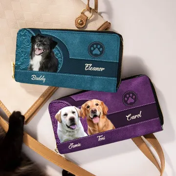 Discover Personalised Vintage 1-3 Cat Dog Photos Leather Zipper Wallet with Multiple Compartments and Names Birthday Party Travel Gift for Pet Lovers