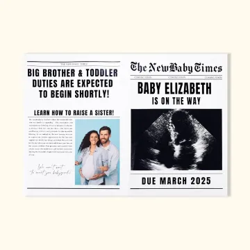 Discover Personalised Newborn Announcement Newspaper with Text and Photo Pregnancy Reveal Baby Shower Gift for Mother