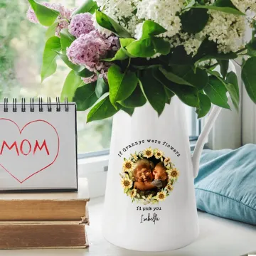 Discover Personalised Wreath Photo Ceramic Flower Vase with Name and Title Home Decoration Mother's Day Birthday Gift for Mom Grandma Family