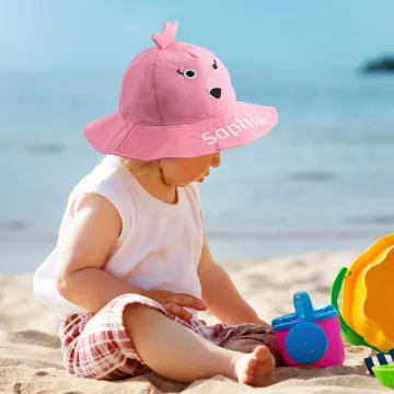Discover Personalised Childlike Flamingo Shark Kid Sun Hat with Embroidered Name Outdoor Activities Summer Travel Gift for Boys Girls