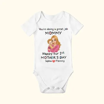 Discover Personalised Cute Crayon Style 100% Cotton Baby Onesies with Name First Mother's Day Gift for Newborn
