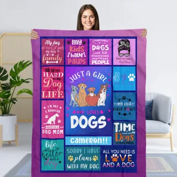 Discover Personalised Just A Girl Boy Who Loves Dogs Blanket with Name Birthday Gift for Cat Dog Pet Lover Owner