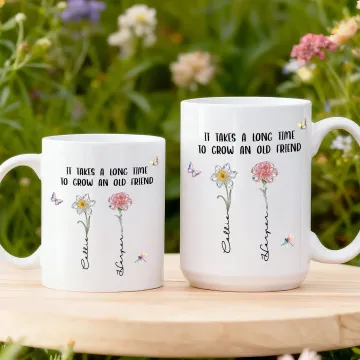 Discover Personalised Crystal Birth Flower Ceramic Coffee Mug with Names Daily Use Birthday Gift for Friends