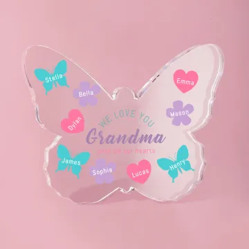 Discover Personalised We Love You with All Our Hearts Butterfly Acrylic Plaque with Engraved Name and Text Mother's Day Birthday Gift for Grandma Mom