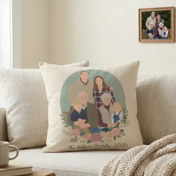 Discover Personalised Multi-Colour Flat Style Group Photo Soft Cushion Cover with Bottom Text Home Decor Mother's Day Gift for Mom Grandma