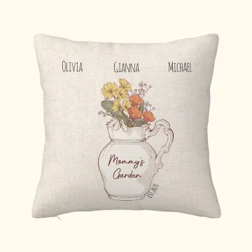 Discover Personalised Multi-colour 1-12 Birth Flowers Pillow Cover with Names Housewarming Mother's Day Gift for Mom Grandma
