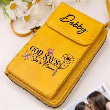 Discover Personalised God Says She Is Crossbody Bag Wallet with Birth Flower Portable Travel Daily Use Birthday Anniversary Gift for Women