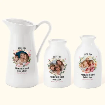 Discover Personalised Birth Flowers Ring Ceramic Vase with Text and Photo Home Decoration Mother's Day Gift for Her