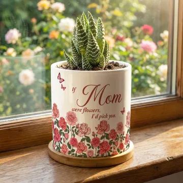 Discover Personalised Birth Flower Butterfly Ceramic Planter Pot with Nickname and Bamboo Tray Daily Use Mother's Day Gift for Mom Grandma