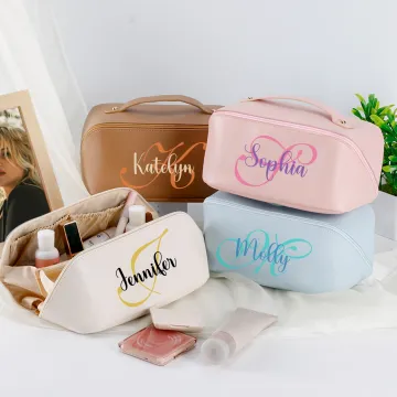 Discover Personalised Initial PU Leather Makeup Bag with Name Travel Accessories Birthday Anniversary Gift for Her