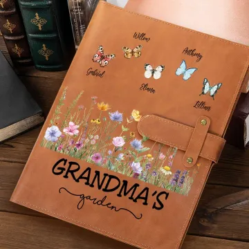 Discover Personalised 1-10 Butterflies A5 Sketchbook Notebook Leather Cover with Storage Pocket Mother's Day Gift for Women