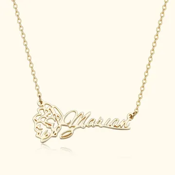 Discover Personalised Name Necklace with Birth Flower Mother's Day Birthday Day Floral Jewellery Gift for Women