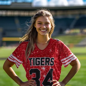 Discover Personalised Multicolour Faux Glitter Football V-Neck Team Jersey with Name and Number Game Day Outfit Birthday Gift for Sports Mom Football Lovers