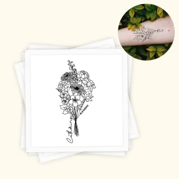 Discover Personalised Non-toxicity Waterproof Birth Flower Bouquet Tattoo with Name Set of 15 Party Favors Mother's Day Gift for Her