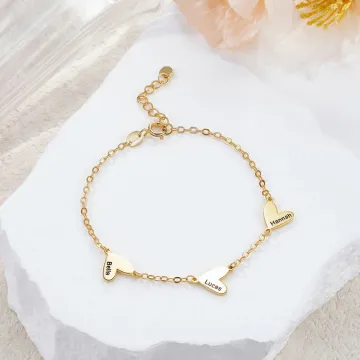 Discover Personalised Multiple Hearts Bracelet with 1-5 Engraved Names Minimalist Jewellery Birthday Anniversary Gift for Women Girls