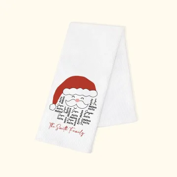 Discover Personalised 100% Cotton Santa Claus 1-28 Names Word Cloud Tea Towel with Kitchen Accessories Christmas Birthday Gift for Mom Grandma