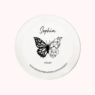 Discover Personalised Birth Flower and Butterfly Tattoo Design Trinket Dish, Jewellery Dish, Ring Holder Dish, Gift for Her