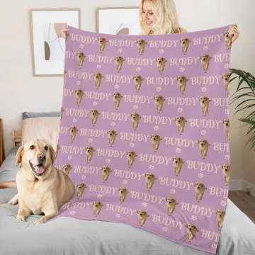 Discover Personalised Multicolor Cute Paw Pet Photo Soft Throw Blanket with Name Home Decor Birthday Gift for Pet Owners Lovers
