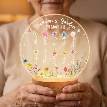 Discover Personalised Butterflies 1-13 Birth Flowers LED Night Light with Name and Wooden Base Home Decor Mother's Day Birthday Gift for Mothers Grandmothers