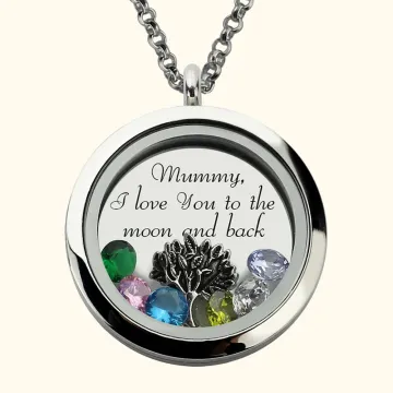 Discover Personalised Engraved 1-7 Birthstones Family Tree Floating Living Locket for Mom and Grandma 