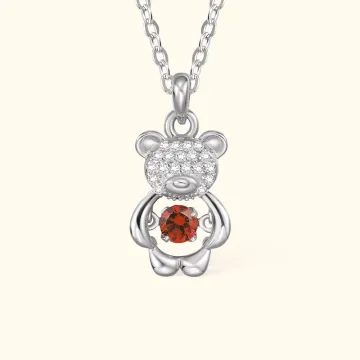 Discover Personalised Cute Shining Bear Zircons Sparkling Dance Birthstone Necklace Jewellery Birthday Anniversary Gift for Her