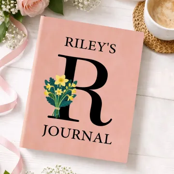 Discover Personalised Birth Flower Bouquet Initial A5 Leather Notebook with Name Office Supplies Birthday Gift for Family Friends