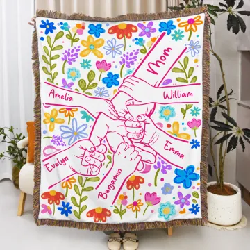 Discover Personalised Colourful Flower Hand Soft Tassel Throw Blanket with Name Home Decor Mother's Day Birthday Gift for Mom Grandma