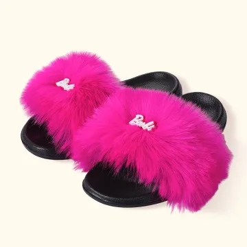 Discover Personalised Pink and White Fashion Fluffy Faux Fur Slippers with Name Birthday Gift for Best Friend Bridesmaid