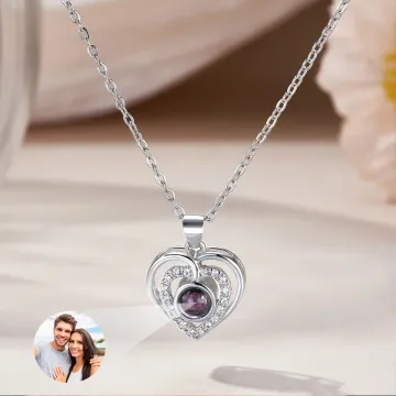 Discover Personalised Heart-shaped Photo Projection Zircon Necklace Dainty Jewellery Mother's Day Anniversary Memorial Birthday Gift for Women
