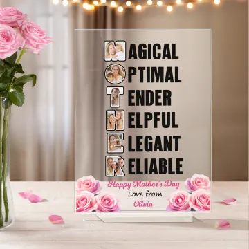 Discover Personalised 1-6 Photos Rose Pattern Acrylic Plaque with Name and Text Mother's Day Birthday Gift for Mom Grandma